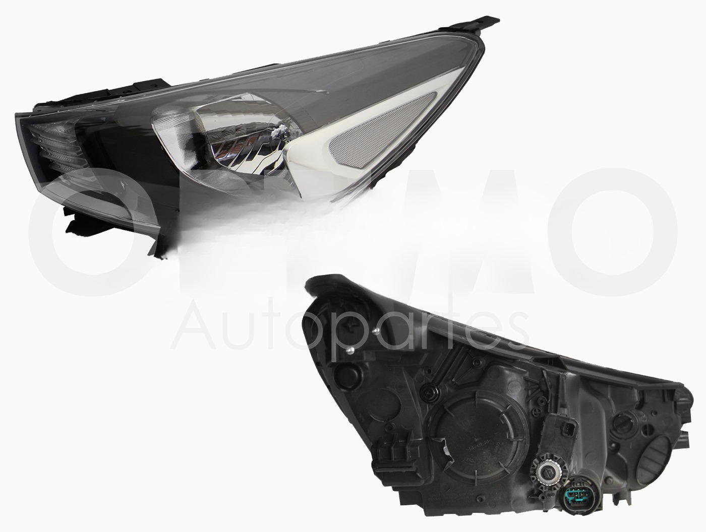 FARO IZQ F/NEGRO C/MOTOR S/LUPA C/MICA BLANCO FILO CROMO (SEDAN/H-BACK)