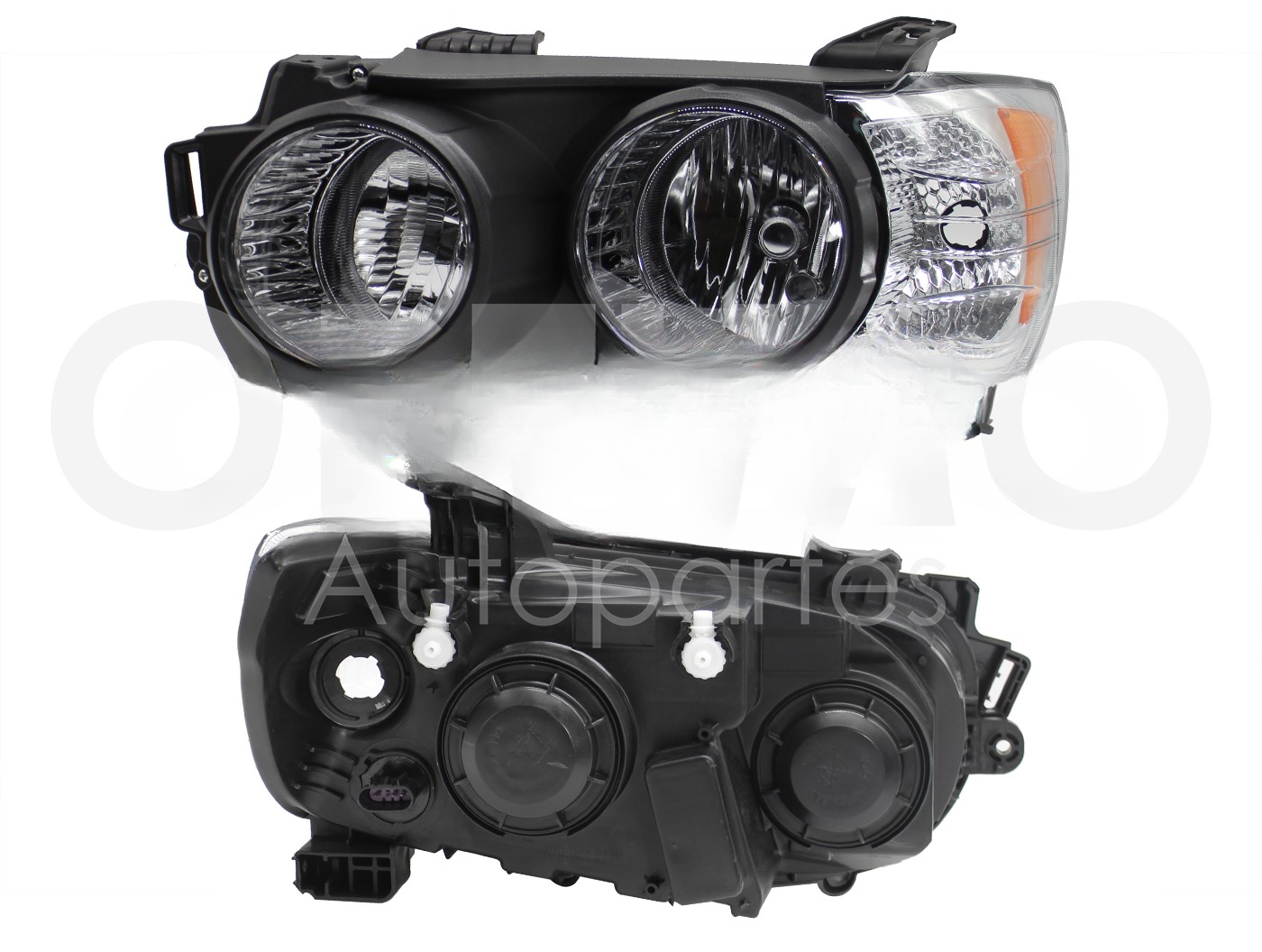 FARO IZQ F/CROMADO C/MICA AMBAR S/ARILLO CROMO (3PINES)