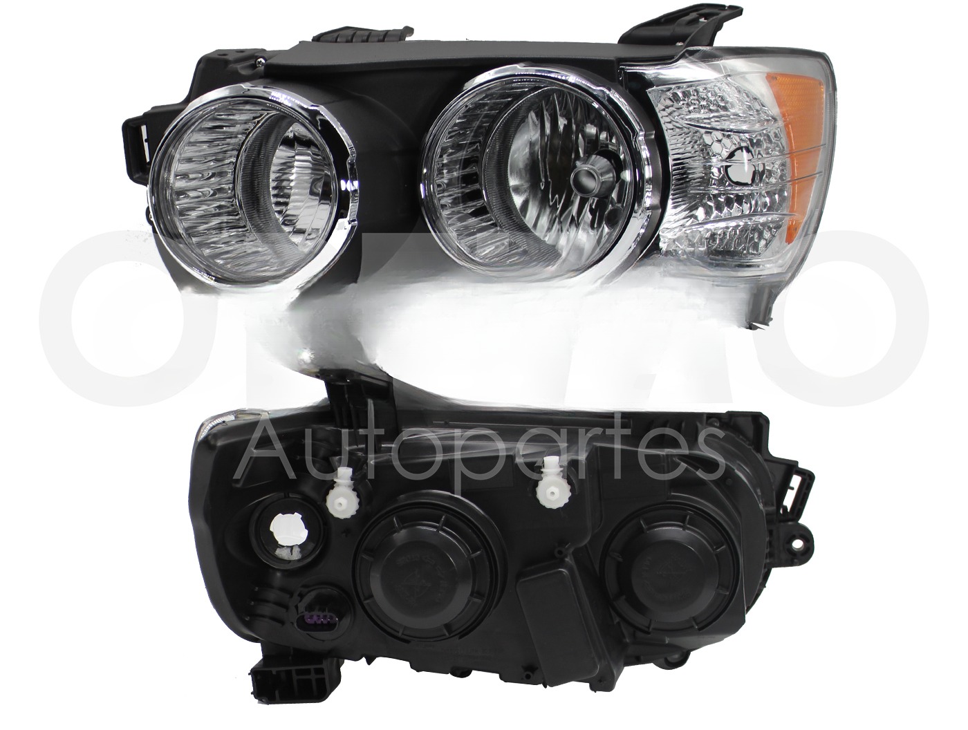 FARO IZQ F/CROMADO C/MICA AMBAR C/ARILLO CROMO (3PINES)